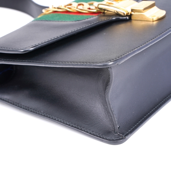 Gucci Black Leather Mini Web Chain Sylvie Top Handle Bag - Picture 4 of 16